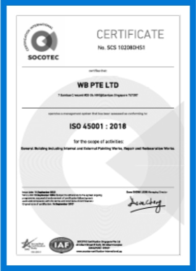 Cert - WB PTE LTD ISO 45001 2018 SAC
